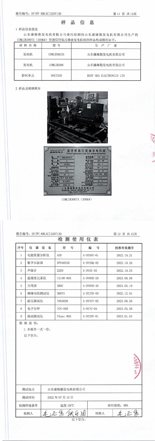 康姆勒300kw柴油发电机组报告_00