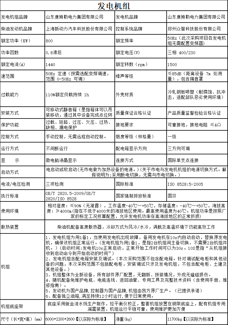 800上柴发电机组